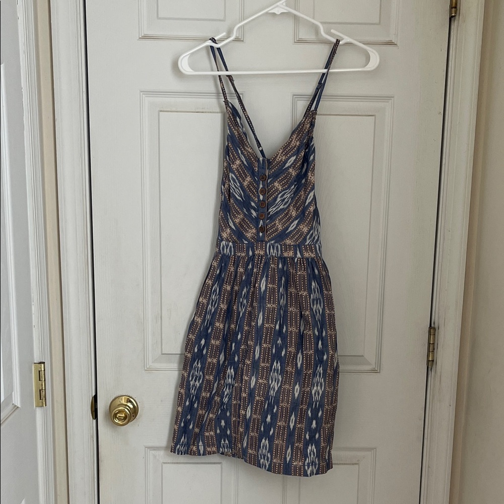 Ecote Blue and Tan Patterned Mini Dress